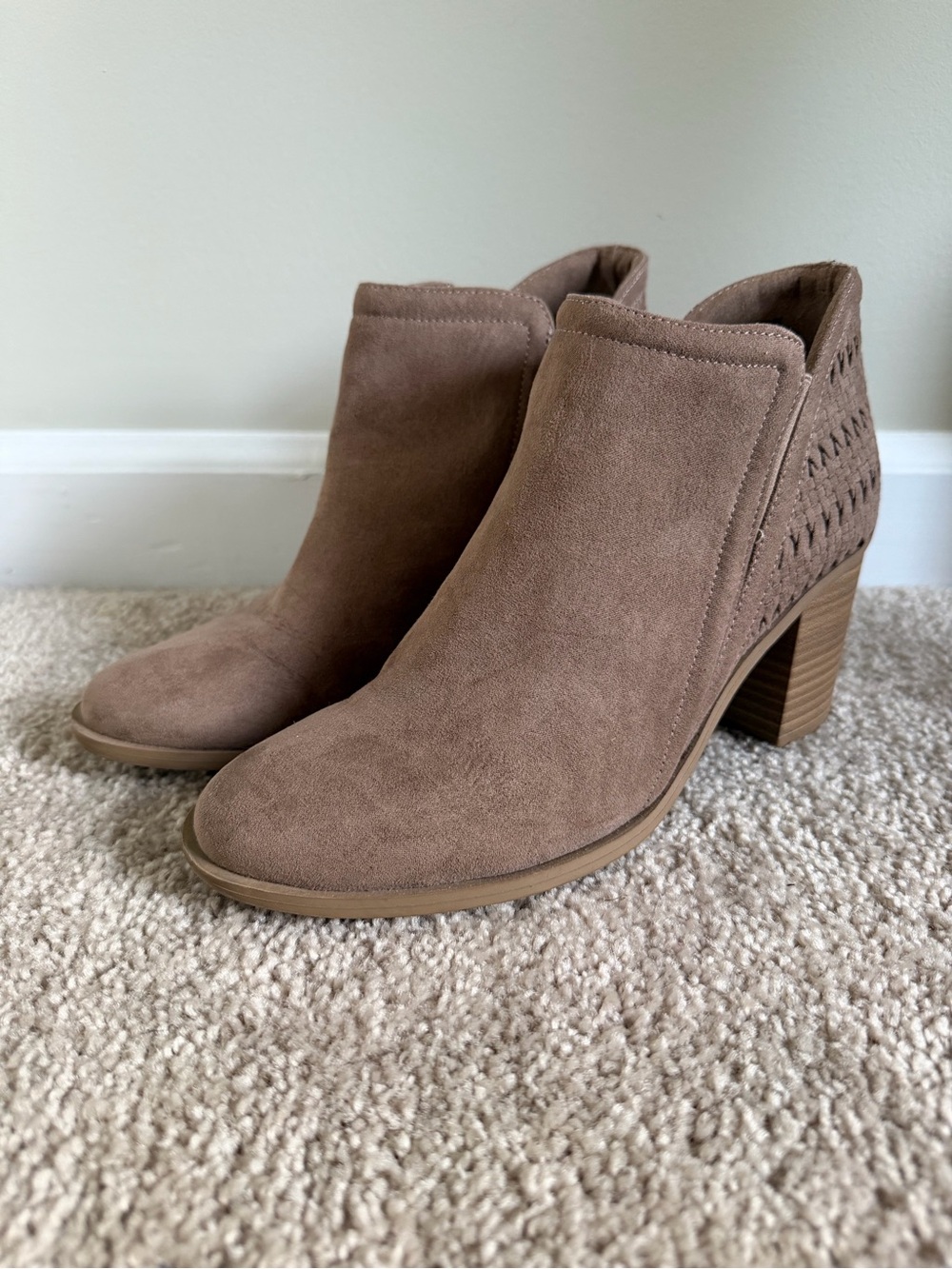 Madden Girl Women's Taupe Suede Block Heel Ankle Booties